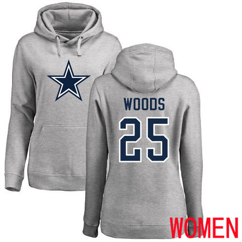 Women Dallas Cowboys Ash Xavier Woods Name and Number Logo #25 Pullover NFL Hoodie Sweatshirts